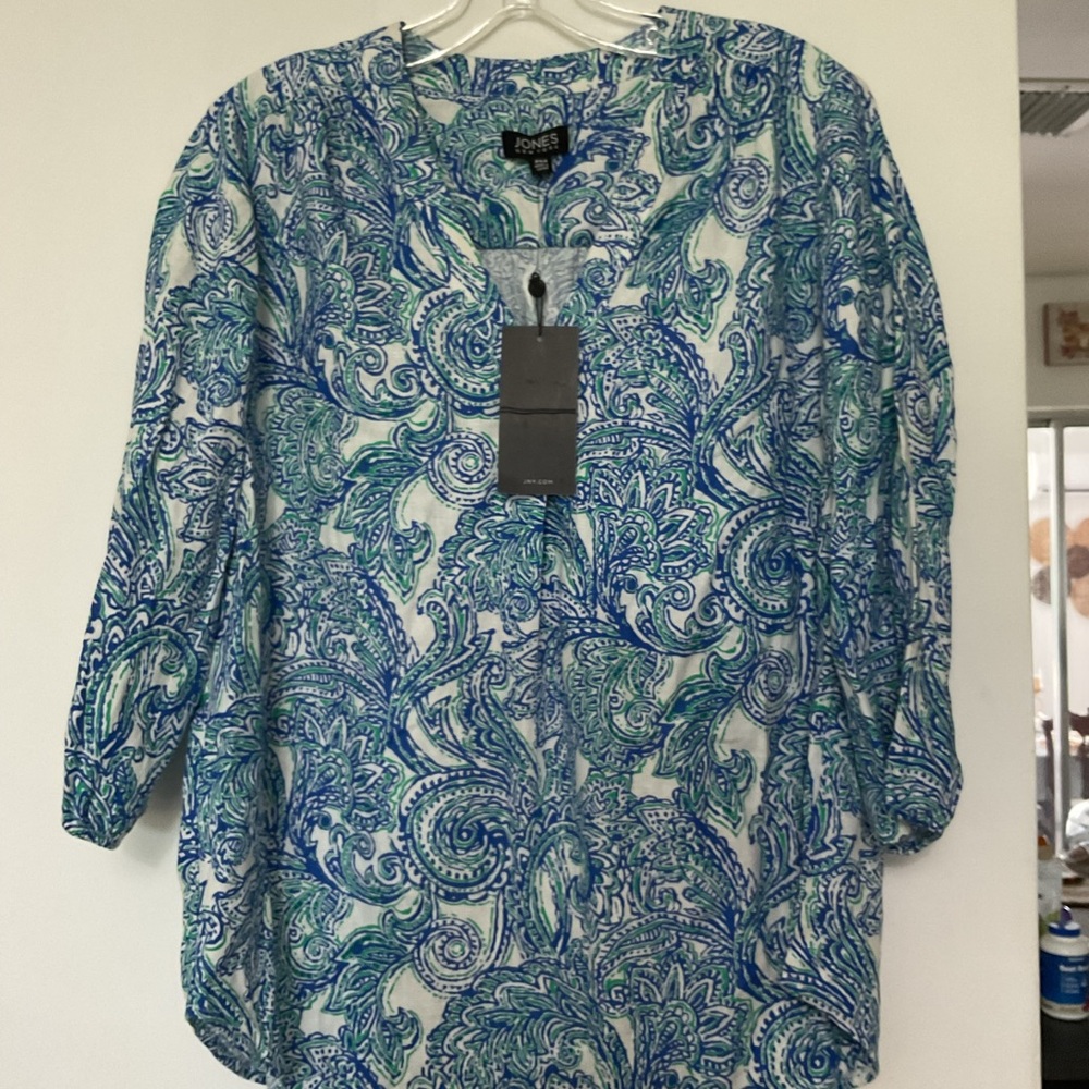 Jones New York Blue & Green Paisley Tunic Top